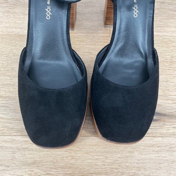 House of Harlow Tanner Platform Block Heels Size 9.5 Black Suede Wood Chunky EUC - Picture 5 of 14